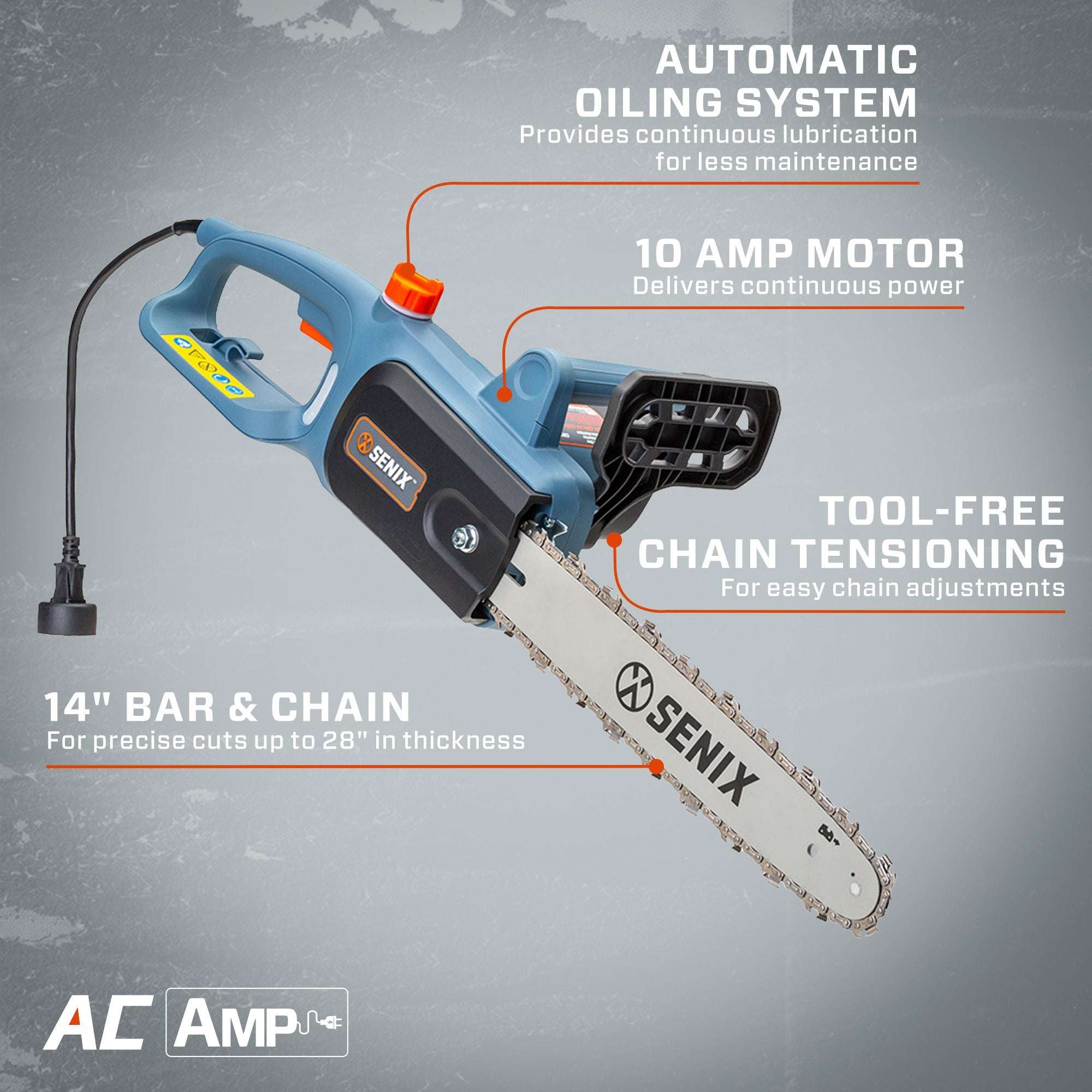 10 Amp 14" Corded Electric Chainsaw | Chainsaws | SENIX Tools